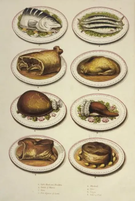 Framed Print : Fish and Meat Dishes Framed Print : Fish and Meat Dishes