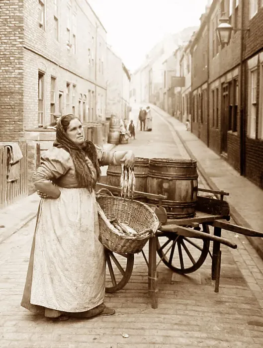 Framed Print : Fish seller Victorian period Framed Print : Fish seller Victorian period
