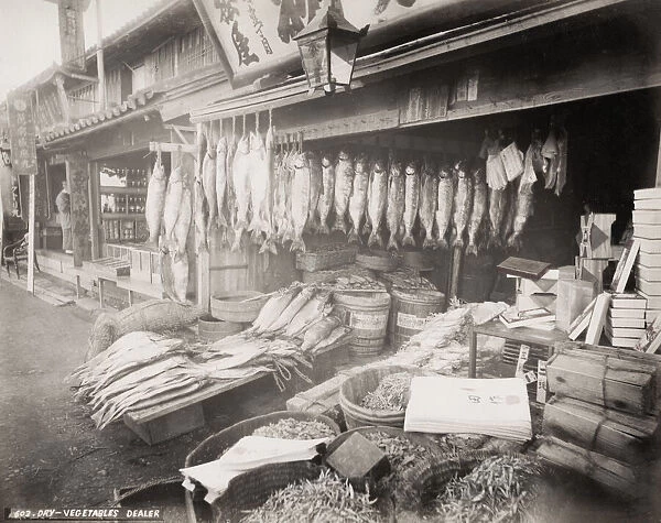 Fish and vegetable shop, dealer, Japan c. 1880 s