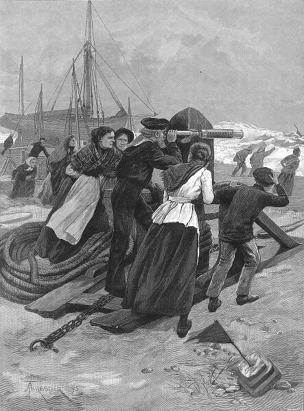 Fisher folk awaiting a boat, 1895