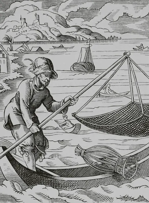 Framed Print : The fisherman, 16th century. Engraving Framed Print : The fisherman, 16th century. Engraving