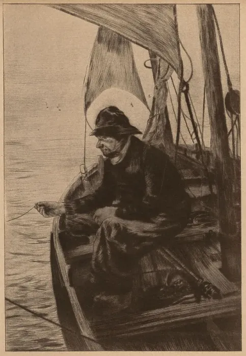 Framed Print : Fisherman. A portrait sketch of a fisherman holding out his line Framed Print : Fisherman. A portrait sketch of a fisherman holding out his line