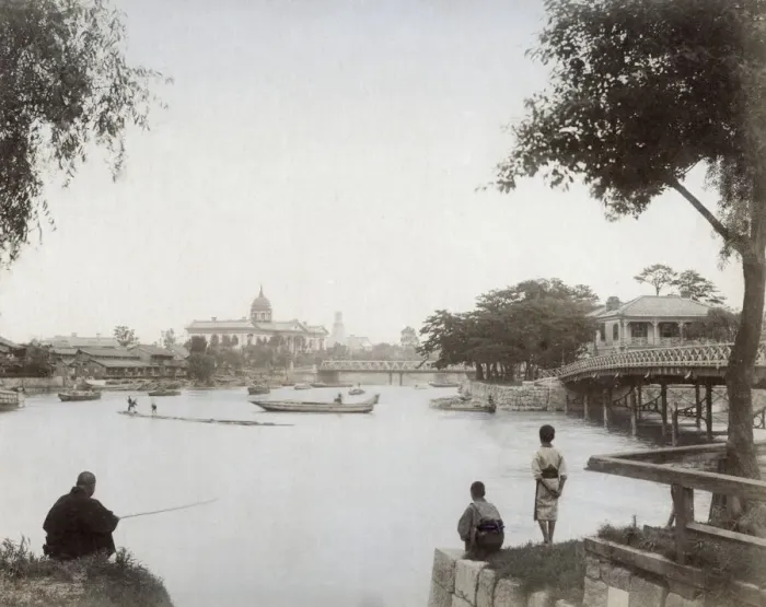 Framed Print : Fisherman and boys, Asakusa, Tokyo, c. 1890 s