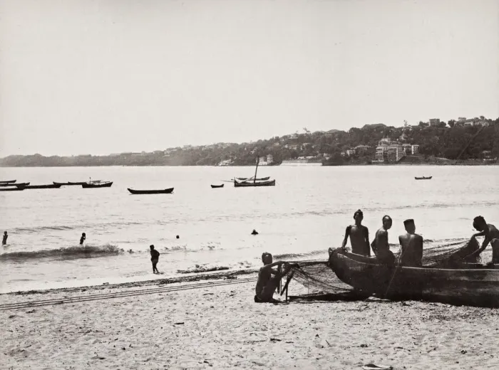 Framed Print : Fisherman and fishing boat India, probably Bombay, Mumbai Framed Print : Fisherman and fishing boat India, probably Bombay, Mumbai