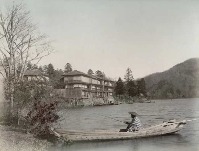 Framed Print : Fisherman on Lake Chuzenji, Japan Framed Print : Fisherman on Lake Chuzenji, Japan