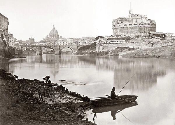 Fisherman on the River Tiber, Rome, Italy