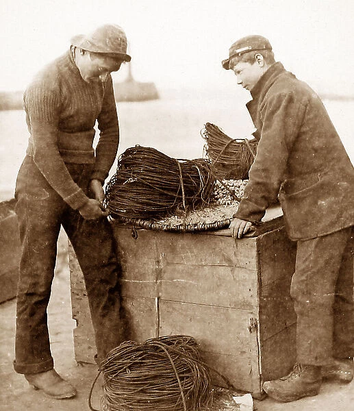 Fishermen baiting fishing lines