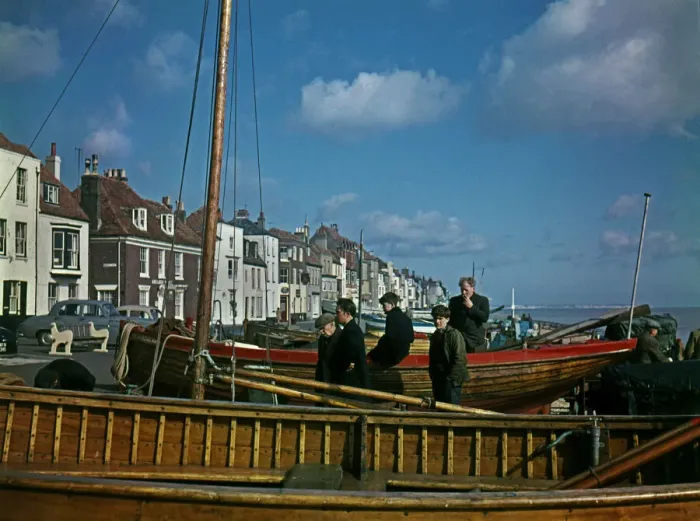 Framed Print : Fishermen with their boat at Deal, Kent Framed Print : Fishermen with their boat at Deal, Kent