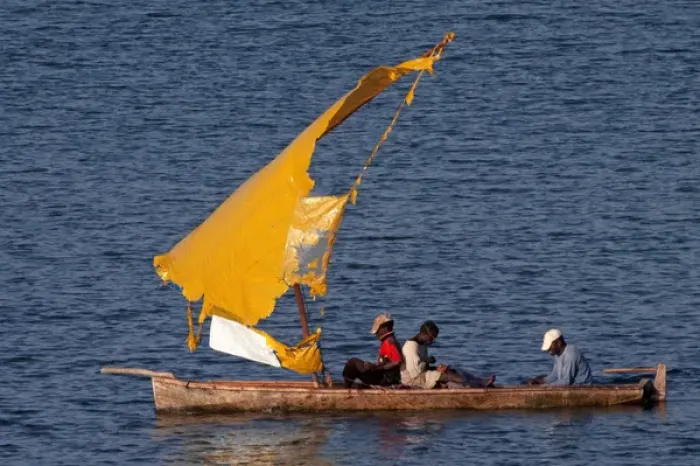 Framed Print : Fishermen - in boat with torn sail Framed Print : Fishermen - in boat with torn sail
