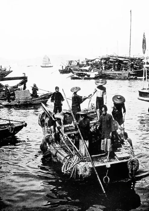 Framed Print : Fishermen in Hong Kong Harbour, China, early 1900s Framed Print : Fishermen in Hong Kong Harbour, China, early 1900s