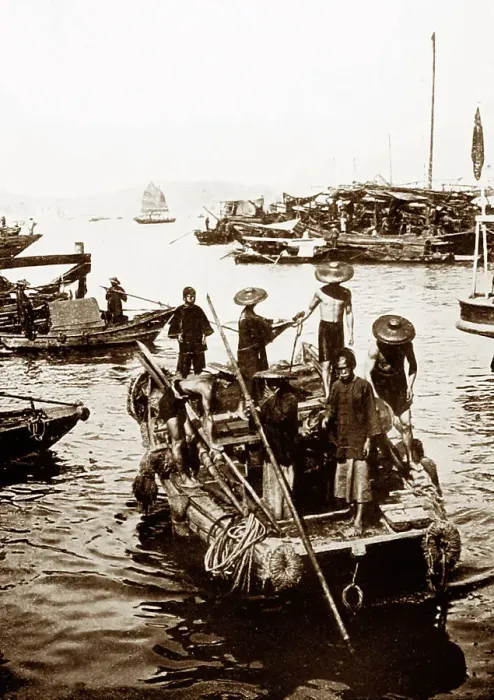 Framed Print : Fishermen in Hong Kong Harbour, China, early 1900s Framed Print : Fishermen in Hong Kong Harbour, China, early 1900s