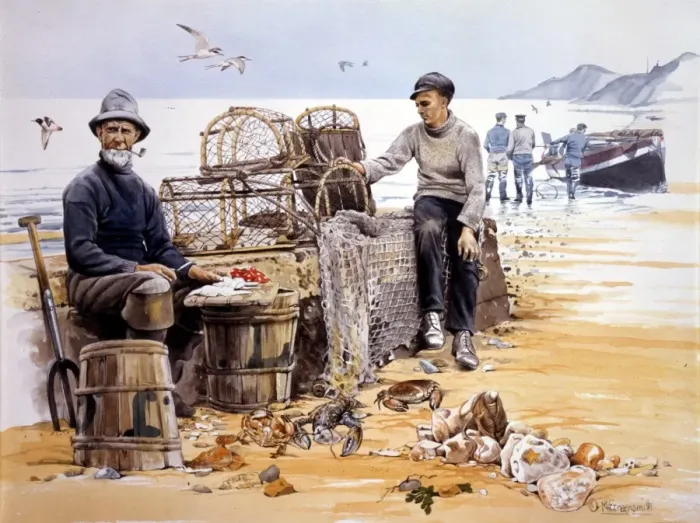 Framed Print : Fishermen and lobster pots Framed Print : Fishermen and lobster pots
