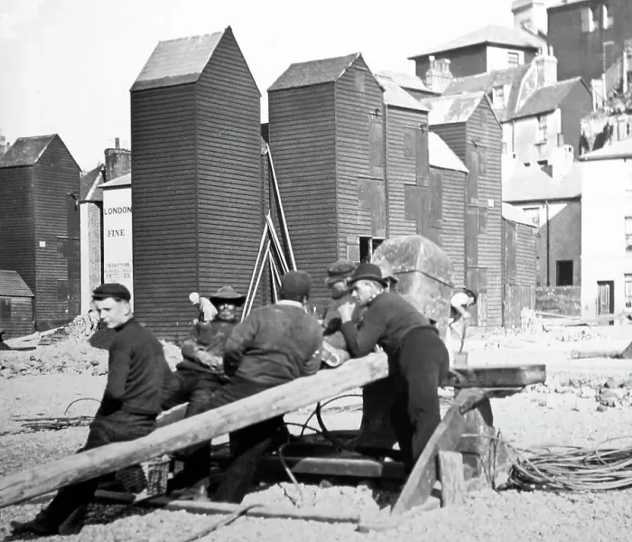 Framed Print : Fishermen and net huts, Hastings, Victorian period Framed Print : Fishermen and net huts, Hastings, Victorian period