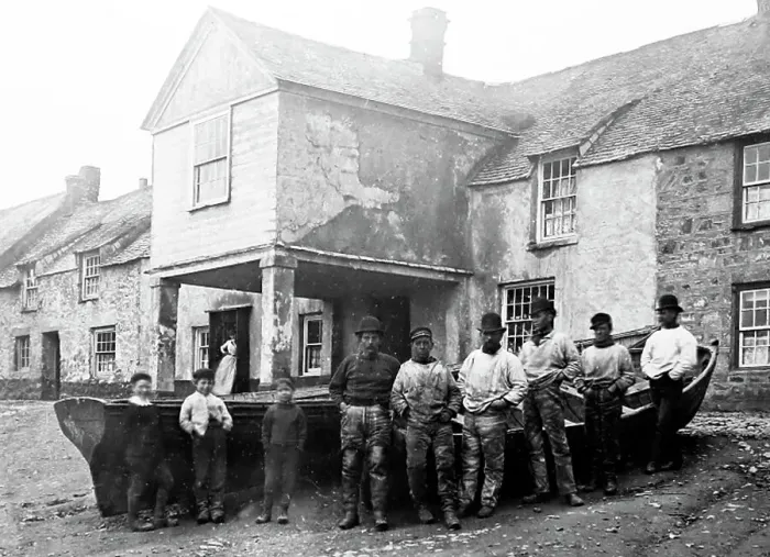 Framed Print : Fishermen, Newlyn, Cornwall, Victorian period Framed Print : Fishermen, Newlyn, Cornwall, Victorian period