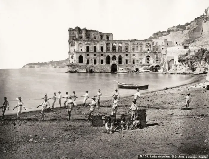 Framed Print : Fishermen pulling nets on the shore at Naples, Italy Framed Print : Fishermen pulling nets on the shore at Naples, Italy
