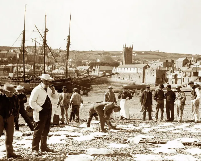 Framed Print : Fishermen St. Ives Cornwall Victorian period Framed Print : Fishermen St. Ives Cornwall Victorian period
