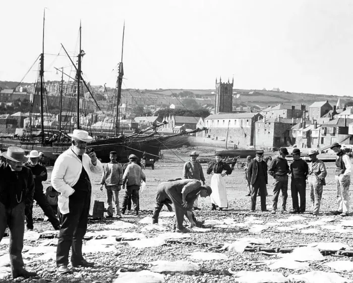 Framed Print : Fishermen St. Ives Cornwall Victorian period Framed Print : Fishermen St. Ives Cornwall Victorian period