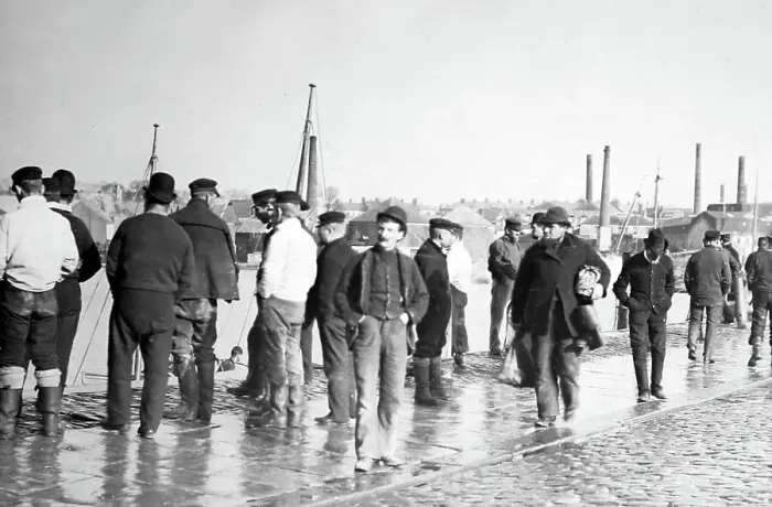 Framed Print : Fishermen waiting for work, Plymouth, Victorian period Framed Print : Fishermen waiting for work, Plymouth, Victorian period