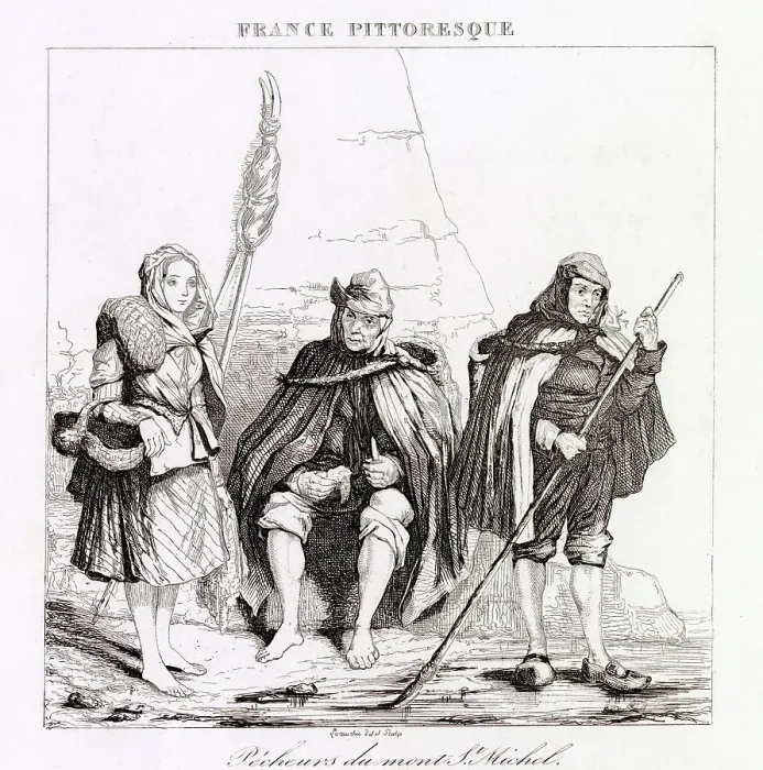 Framed Print : Fishermen and woman from Mont St Michel, Brittany. Date: 1835 Framed Print : Fishermen and woman from Mont St Michel, Brittany. Date: 1835