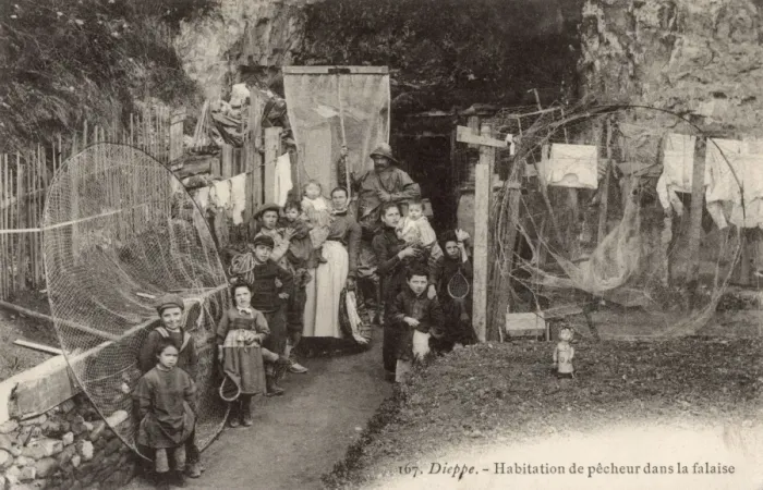Framed Print : Fishermens Homes in the cliffs at Dieppe, France Framed Print : Fishermens Homes in the cliffs at Dieppe, France