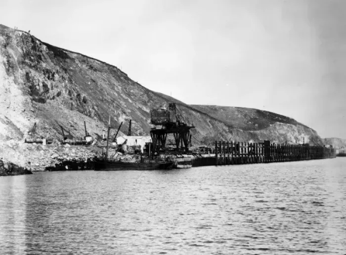 Framed Print : Fishguard Harbour Railway Station construction, South Wales Framed Print : Fishguard Harbour Railway Station construction, South Wales