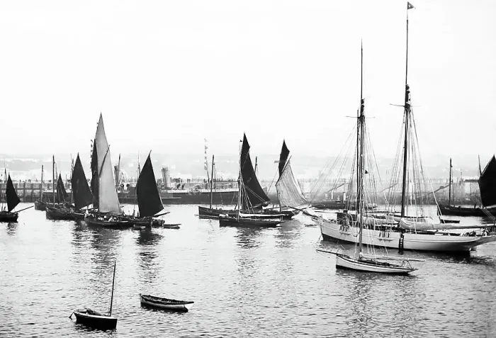Framed Print : Fishing boats, Douglas, Isle of Man, Victorian period