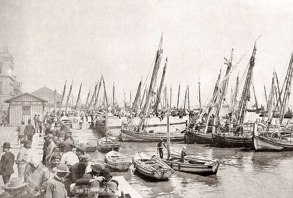 Fishing boats, harbour, Lisbon, Portugal, c. 1890