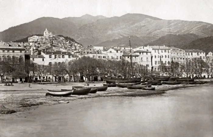 Framed Print : Fishing boats at San Remo, Italy, circa 1890 Framed Print : Fishing boats at San Remo, Italy, circa 1890