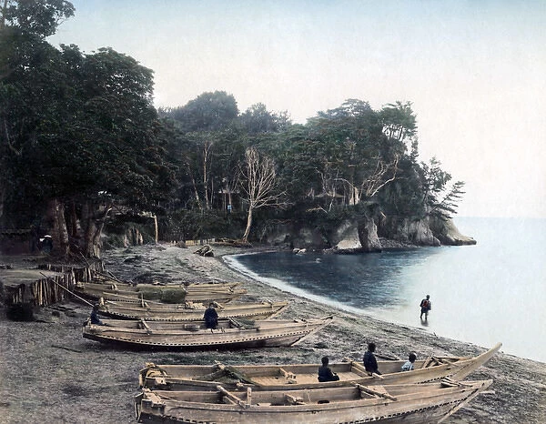 Fishing boats at Tomioka, Fukushima, Japan, circa 1880s