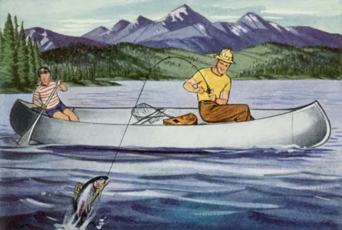 Framed Print : Fishing From Canoe Date: 1947 Framed Print : Fishing From Canoe Date: 1947