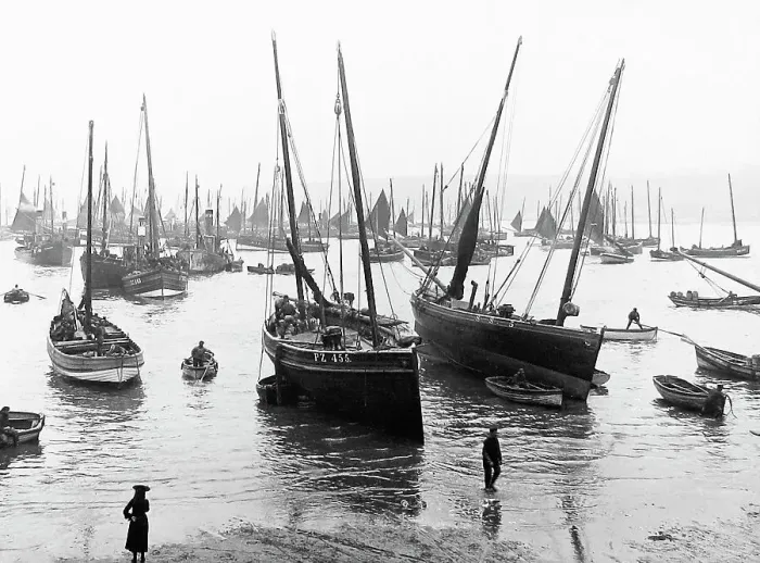 Framed Print : Fishing fleet in Cornwall probably Newlyn Victorian period Framed Print : Fishing fleet in Cornwall probably Newlyn Victorian period