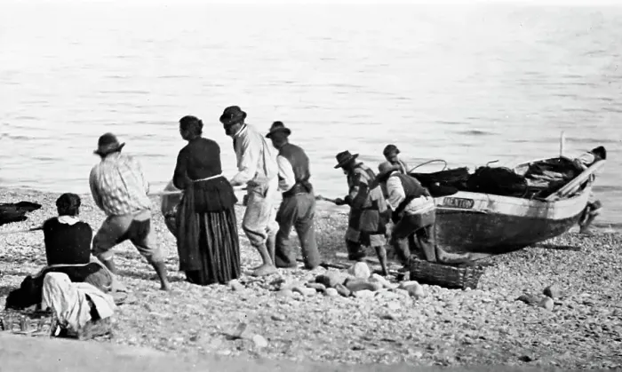 Framed Print : Fishing, Menton, France, Victorian period Framed Print : Fishing, Menton, France, Victorian period