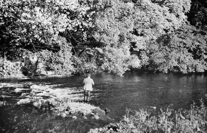 Framed Print : Fishing on the River Nidd in the 1930s Framed Print : Fishing on the River Nidd in the 1930s