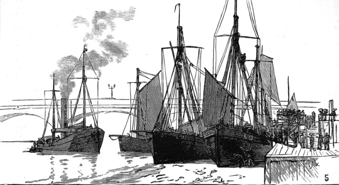 Framed Print : Fishing Smacks at Billingsgate, London, 1882 Framed Print : Fishing Smacks at Billingsgate, London, 1882
