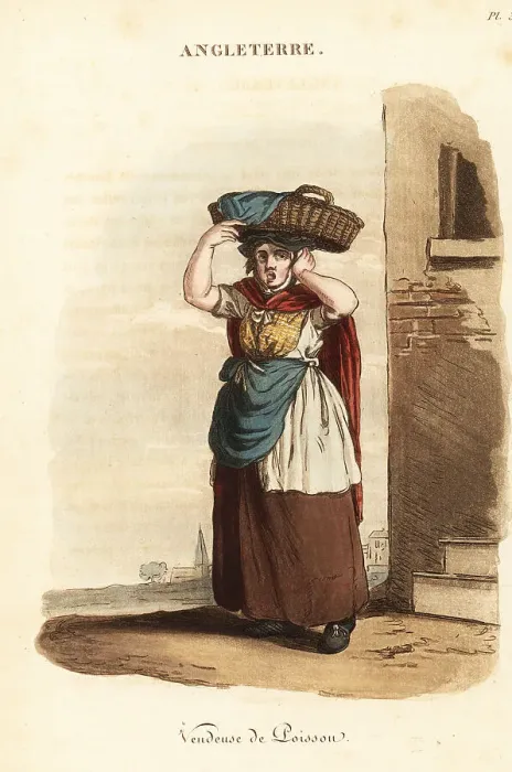 Framed Print : Fishwife at Billingsgate Market, London, 1800s Framed Print : Fishwife at Billingsgate Market, London, 1800s