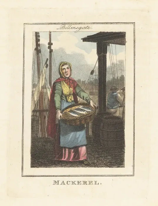 Framed Print : Fishwife selling mackerel at Billingsgate Market, London, 1805 Framed Print : Fishwife selling mackerel at Billingsgate Market, London, 1805