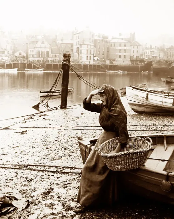 Framed Print : Fishwife waiting for her husband to return, Whitby Framed Print : Fishwife waiting for her husband to return, Whitby