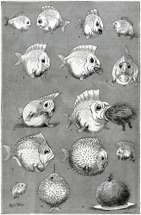 Framed Print : A Very Fishy Story, by Louis Wain Framed Print : A Very Fishy Story, by Louis Wain