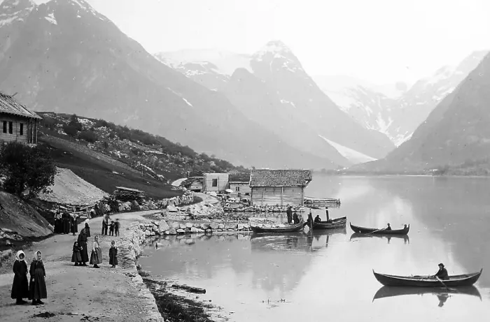 Framed Print : Fjaerland Fjord, Norway - early 1900s Framed Print : Fjaerland Fjord, Norway - early 1900s