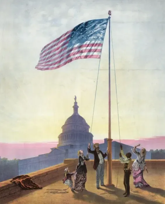 Framed Print : The flag that has waved one hundred years--A scene on the mo Framed Print : The flag that has waved one hundred years--A scene on the mo