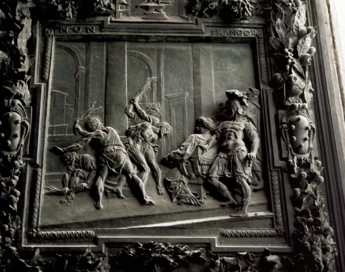 Framed Print : Flagellation of Christ. Bronze. Relief Framed Print : Flagellation of Christ. Bronze. Relief