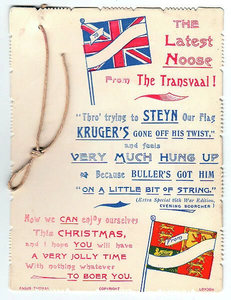 Flags and string with comic verse on a Christmas card