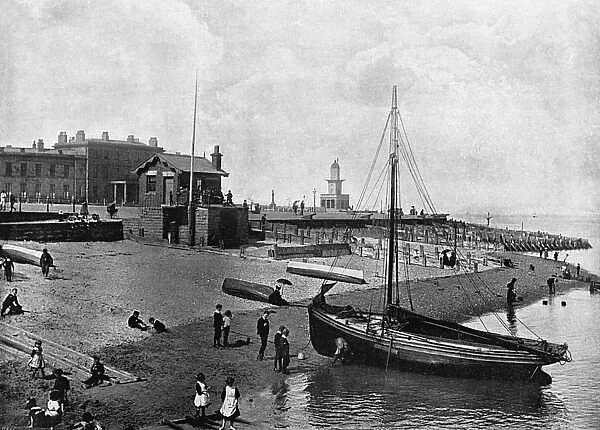 FLEETWOOD. A fishing boat on the beach at Fleetwood, Lancashire. Date: 1895