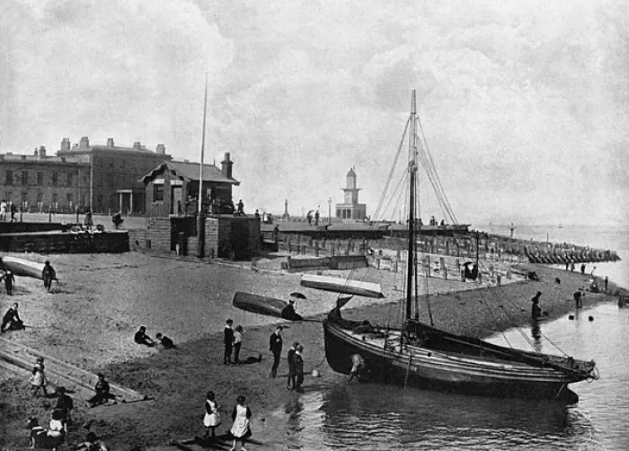 Framed Print : FLEETWOOD. A fishing boat on the beach at Fleetwood, Lancashire. Date: 1895 Framed Print : FLEETWOOD. A fishing boat on the beach at Fleetwood, Lancashire. Date: 1895
