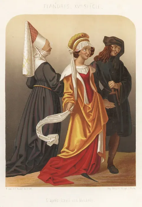 Framed Print : Three Flemish costumes, 15th century Framed Print : Three Flemish costumes, 15th century