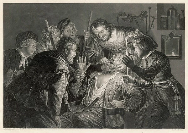 Flemish tooth-drawer with patient and audience