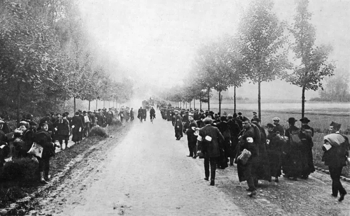Framed Print : The Flight from Tirlemont, Belgians fleeing, Aug 1914 Framed Print : The Flight from Tirlemont, Belgians fleeing, Aug 1914