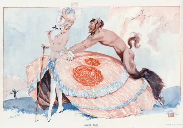 Framed Print : Flirtatious young woman in fancy dress with admirer Framed Print : Flirtatious young woman in fancy dress with admirer