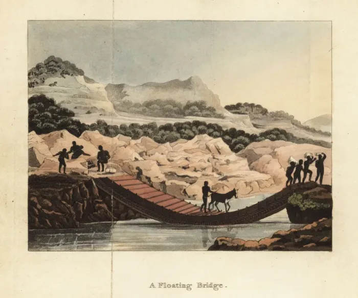 Framed Print : A floating bamboo bridge over the Senegal River Framed Print : A floating bamboo bridge over the Senegal River