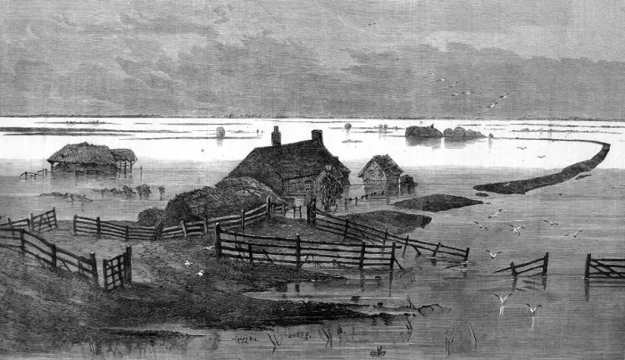 Framed Print : The flooded fens around the Coffer Dam. Farmland drowned in Framed Print : The flooded fens around the Coffer Dam. Farmland drowned in